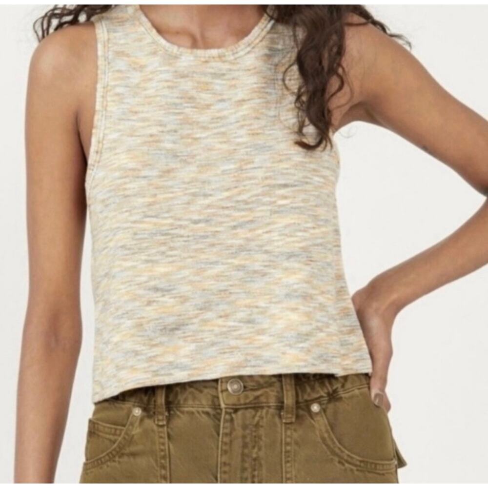 Free People Best of Us Knit Tank Top Warm Sky Tan Medium Boho Minimalist Neutral